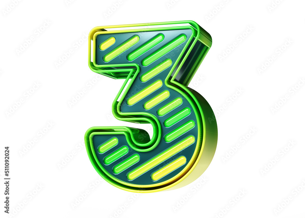 Poster lime color scheme font 3d. flashy number 3 in yellow to green gradient isolated on white background.