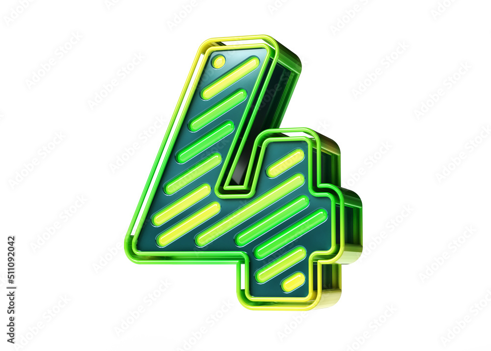 Poster luminous lemon lime stylish font. flashy summer style number 4 in yellow to green gradient. high qua
