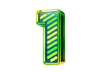 Lemon squeeze neon font 3D. Eye-catching number 1 design in yellow to green gradient isolated on white background. High quality 3D rendering.