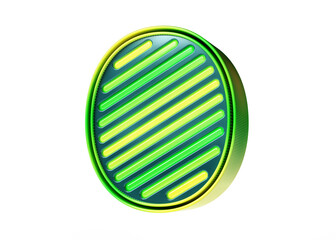 Lime squeeze neon font 3D. Luminous and shiny designed number 0 in yellow to green gradient. High quality 3D rendering.