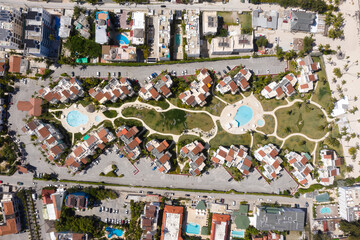 Fototapeta premium Aerial view from drone on caribbean city. Bavaro. Dominican Republic