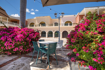 Empty outdoor cafe at summer day
