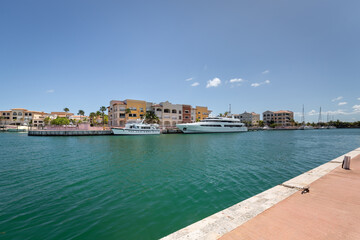 Fototapeta na wymiar Yachts docked in Cap Cana marina, Dominican Republic