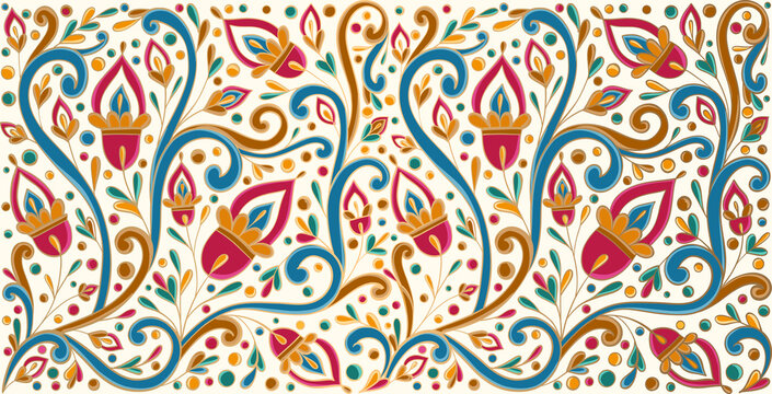 Abstract floral background. Vector ornament pattern. Paisley elements. Great for fabric, invitation, wallpaper, decoration, packaging or any desired idea.