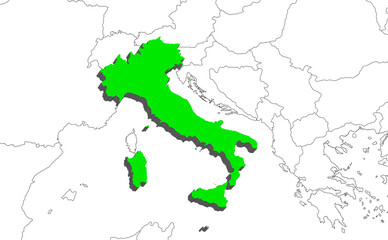 Italy in a map, in three-dimensional 3D form. Beautiful country to visit famous for its food, fashion, design, architecture and lifestyle.
