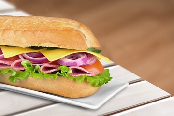 Pressed and toasted sandwich with vegetables. Delicious breakfast or snack, Clean eating, dieting, vegan food concept.