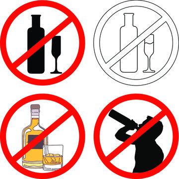 Premium Vector  No alcohol icon. alcoholic drink prohibition sign with  cartoon beer glass, wine and whiskey bottle in red. ban beverage vector  symbol. illustration no alcohol drink, prohibited and forbidden beverage