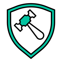 court hammer and shield icon on transparent background