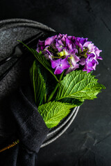 Place setting with cutlery and plate