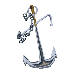 Big anchor with chain. Vector isolated on white background.