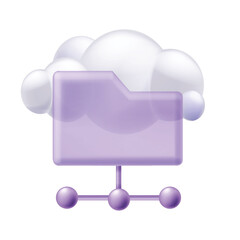 3D cloud storage folder icon, computer data download backup service, vector digital document file. Safe business web server, online information share app logo. Office cloud storage technology symbol