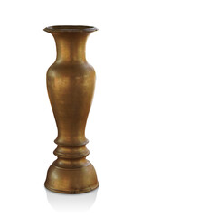 Fototapeta na wymiar old brass vase on white background, object, decor, keep, water, decoration, copy space