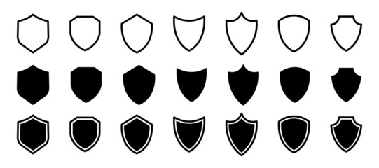 Shield vector icon set.  Protect shield security icon.