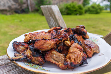 Appetizing stake isolated on white background. Grilled meat