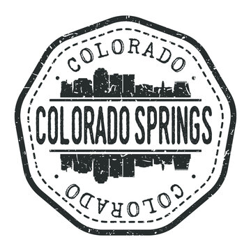 Colorado Springs, CO, USA Stamp Skyline Postmark. Silhouette Postal Passport. City Round Vector Icon. Vintage Postage Design.