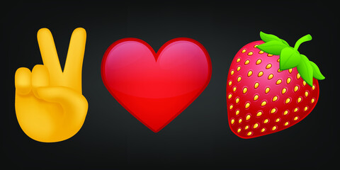 Peace Love and Strawberry Illustration Emoji Design. Motivational Quote Emoticon Vector Symbol.