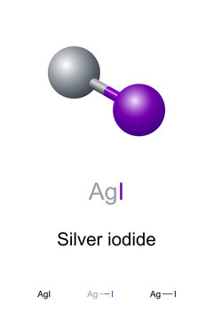 Silver iodide, chemical formula and structure. Inorganic compound with the formula AgI. Highly photosensitive, exploited in silver-based photography. Also used as an antiseptic, and in cloud seeding.