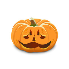 Sad smiling lantern pumpkin with wry smile and sad eyes for halloween isolated