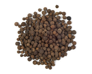 pile of allspice (pimento) isolated on white background (top view)