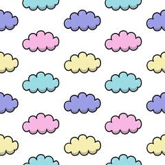 Pastel print, Multicolored clouds in cartoon style, seamless square pattern