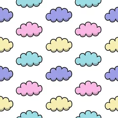 Foto op Plexiglas Pastel print, Multicolored clouds in cartoon style, seamless square pattern © Nat
