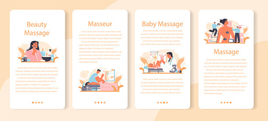Masseur mobile application banner set. Massage back treatment
