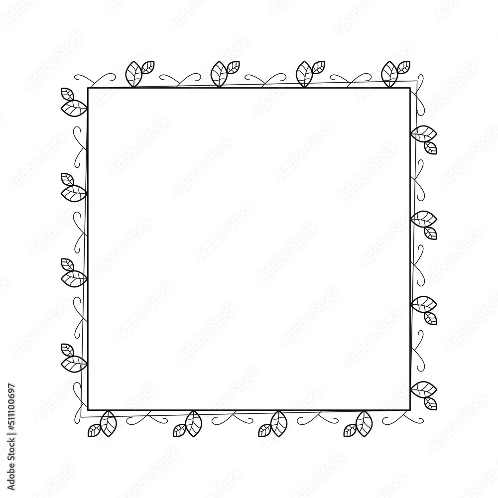 Poster abstract black simple line square with leaf leaves frame flowers doodle outline element vector desig