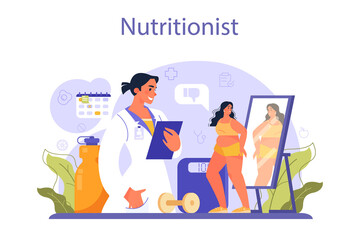 Nutritionist concept. Nutrition therapy with healthy food and physical