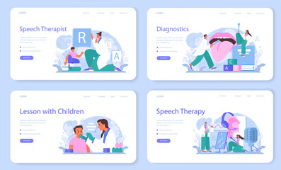 Speech therapist web banner or landing page set. Didactic correction. - obrazy, fototapety, plakaty