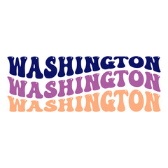 Wavy Washington, USA Lettering Design. Retro Waves Illustration Vector Design. Hippie Clip art Stacked Text Boho.
