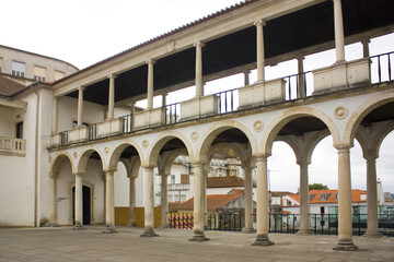 Inner courtyard of National Museum Machado de Castro in Old Upper Town in Coimbra, Portugal - obrazy, fototapety, plakaty