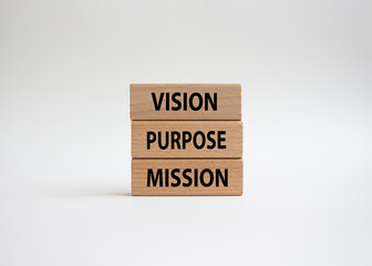 Vision Purpose Mission symbol. Concept word Vision Purpose Mission on wooden blocks. Beautiful...