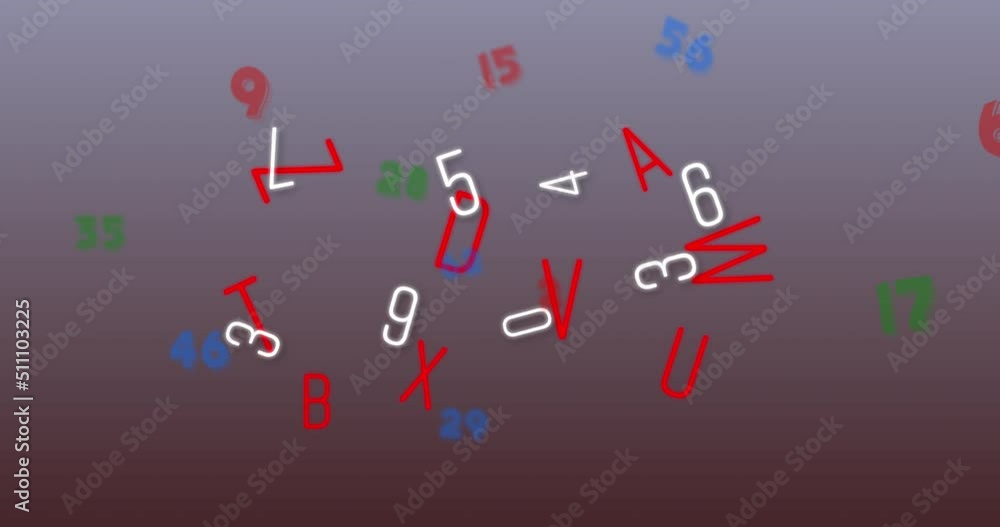 Poster animation of numbers and letters falling over grey background