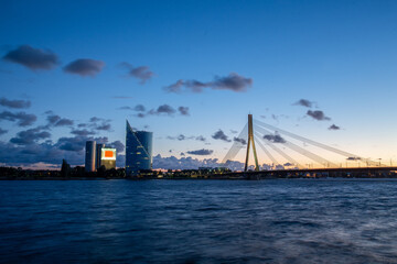 Fototapeta na wymiar Panorama Riga with Vant bridge and some building on oppozite bank