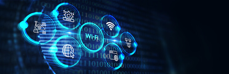 Fototapeta Global Wi-Fi wireless internet technology concept. 3d illustration obraz