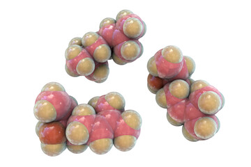 Linalool molecule, 3D illustration. Naturally occurring organic compound found in essential oils of tea tree, coriander, cymbopogon, sweet orange, lavender and other plants, has antiseptic properties