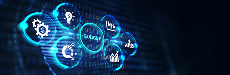 Budget planning business finance concept on virtual screen interface. Business, technology, internet and networking concept. 3d illustration