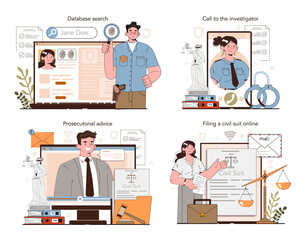 Prosecutor online service or platform set. Court attorney processing
