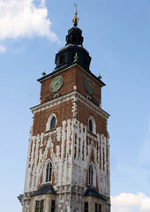 the high tower of historical Town Hall in Krakow's center