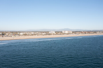 Aerial Above the Pacific Ocean Showing the Shoreline of Huntington Beach California