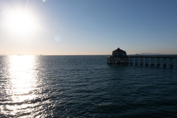 Aerial Above the Pacific Ocean Showing the Ocean of Huntington Beach Pier California
