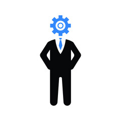 Head with gear icon. Idea logo. Symbols of thinking. illustration of Smart Intelligence and brainstorming.

