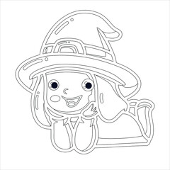 Sweet girl in witch Coloring page , 
Cute chibi kawaii Witch  characters , cute girl vector Illustration 