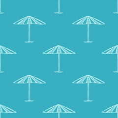 Seamless pattern with hand-drawn beach umbrella icon.