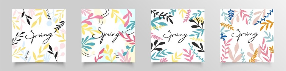 Trendy abstract square templates with floral observations white background