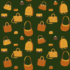 Seamless pattern with different types of bags. Design for wrapping paper or textile.  Colorful  vector illustration in flat style. 