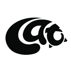 Cat letters logo drawing. Abstract vector cat icon made up of letters.  Black pet logo. Abstract design element of cat. Vector cat illustration.