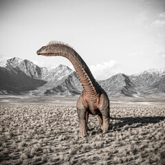 Obraz premium alamosaurus is looking for the others in the plains and mountains