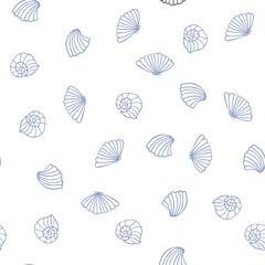 Seamless Pattern Of Shells On A White Background. Sea Ocean Template