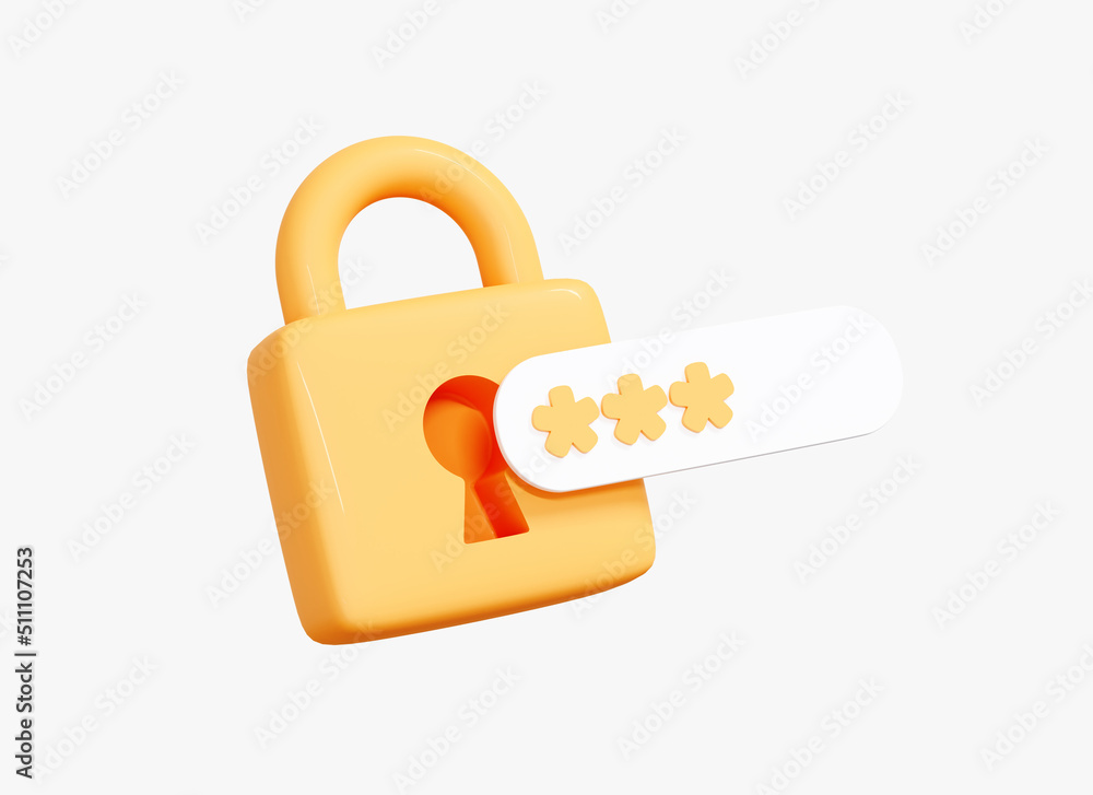 Poster 3d locked padlock with password. golden lock and pin code entry. security and safety. cyber privacy 